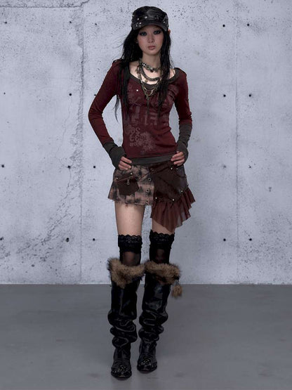 Retro Punk V-Neck Stretch T-Shirt【s0000014928】