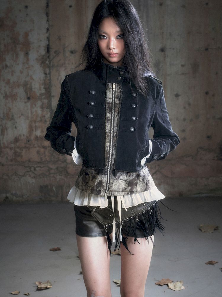 Standing collar zipper positive shoulder jacket【s0000013891】