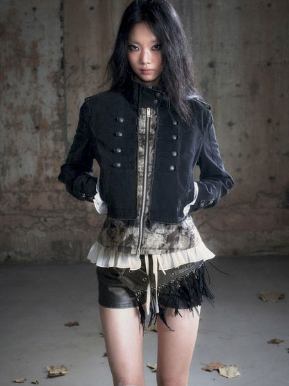 Standing collar zipper positive shoulder jacket【s0000013891】