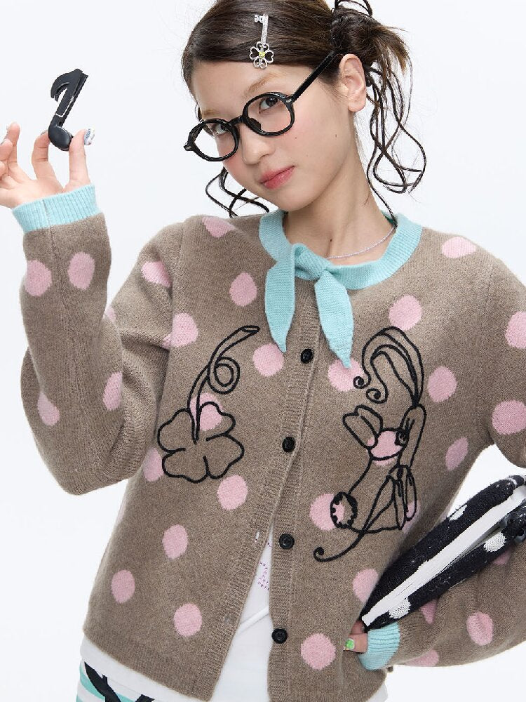 Contrasting Bow Polka Dot Sweater【s0000016382】