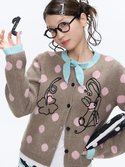 Contrasting Bow Polka Dot Sweater【s0000016382】