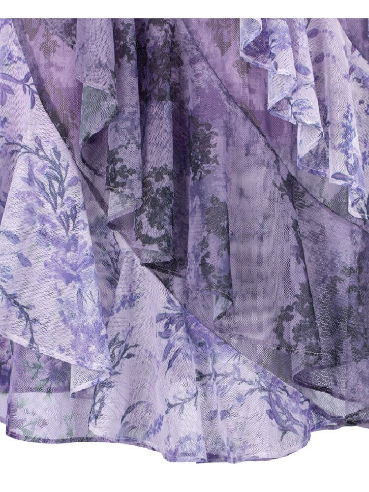 Retro Dream Flower Print Lace Skirt【s0000018061】