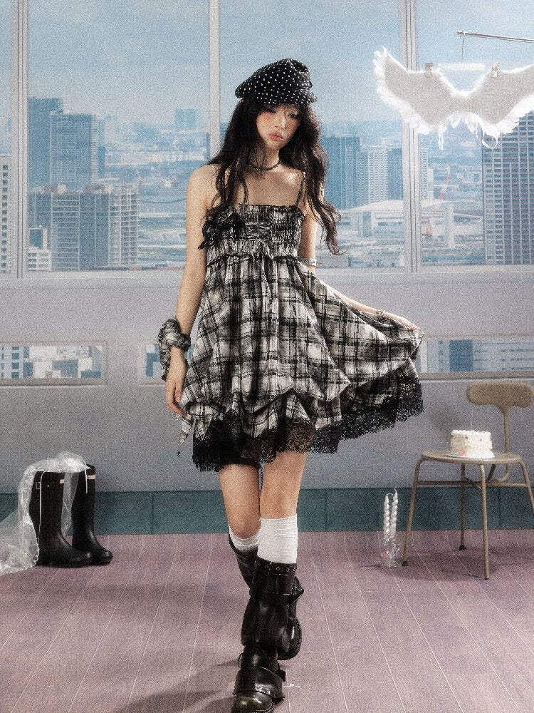 Lace Patchwork Plaid Sundress【s0000016277】