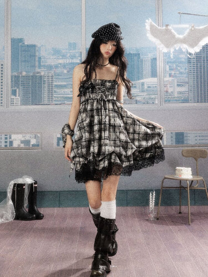 Lace Patchwork Plaid Sundress【s0000016277】