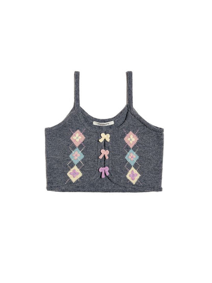 Colourful Bow Ribbon Diamond Plaid Knitted Camisole【s0000008602】