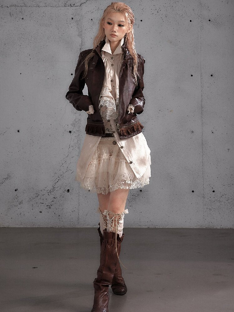 Riveted PU Leather Split Jacket【s0000019156】