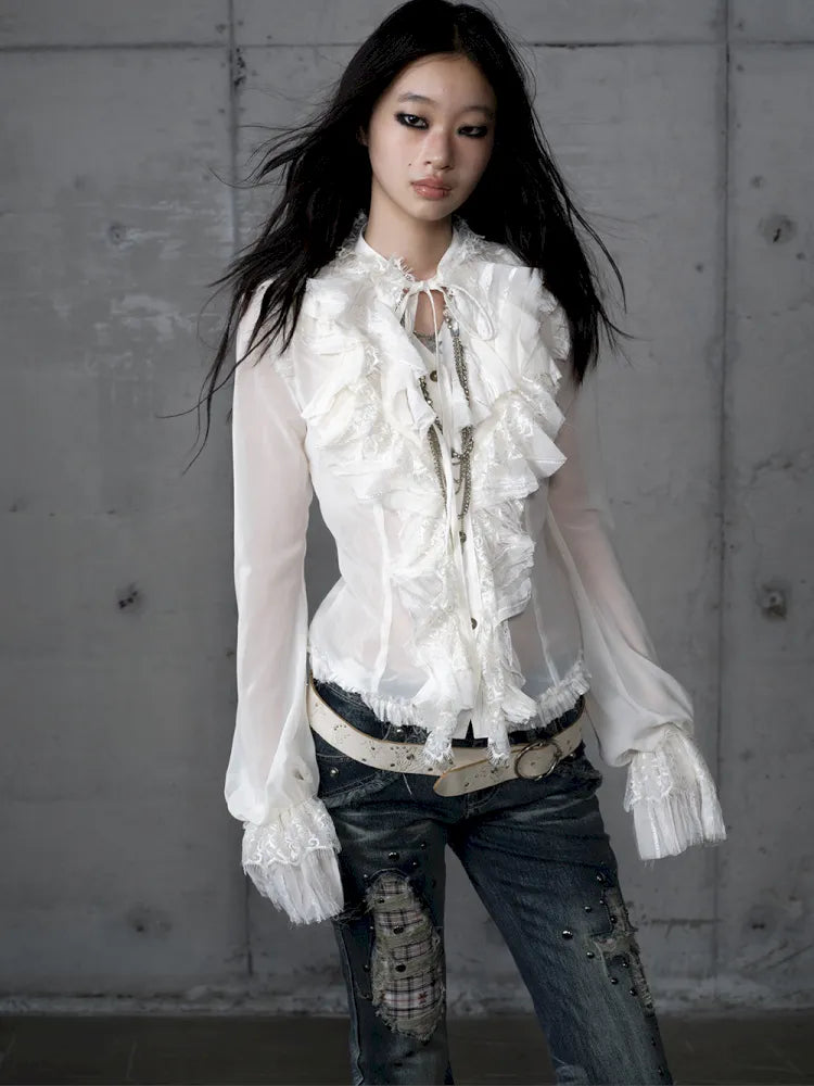 Court-Style Lace Chiffon Shirt【s0000013948】