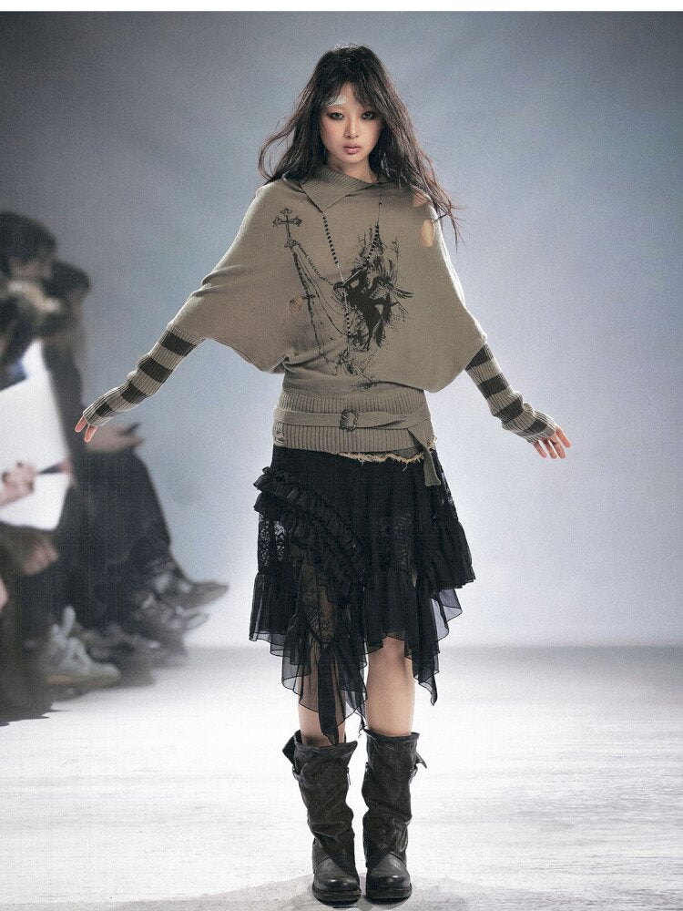 Lace Patchwork Irregular Mesh Skirt【s0000015449】