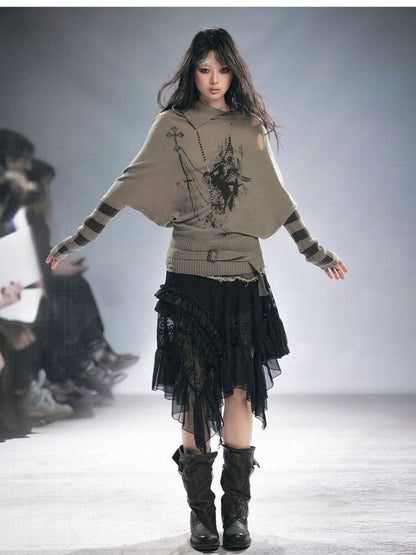 Lace Patchwork Irregular Mesh Skirt【s0000015449】