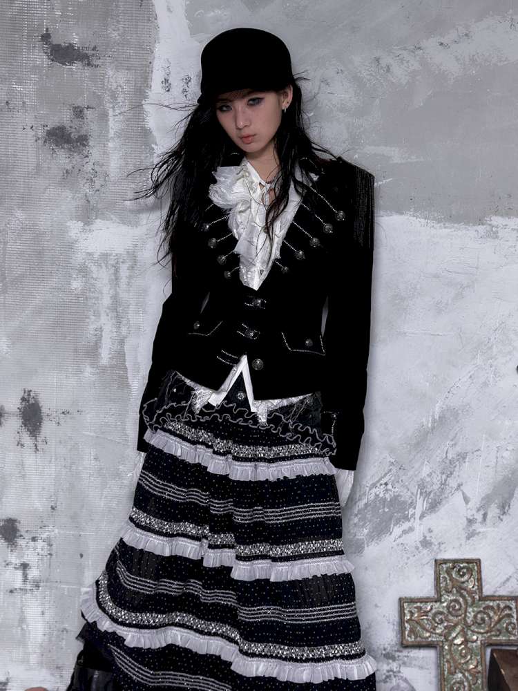 Waist-Defining Flocked Suit Jacket【s0000014458】