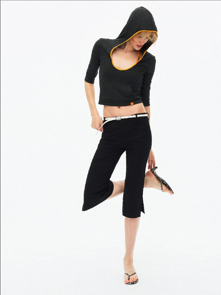 U-Neck Contrast Hooded Knit Top【s0000015918】
