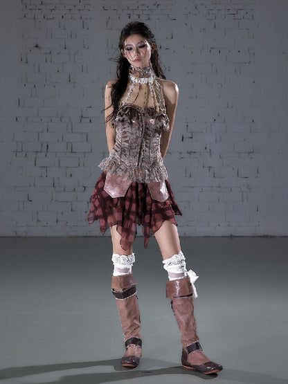 Patchwork Lace Satin Short Corset【s0000016204】