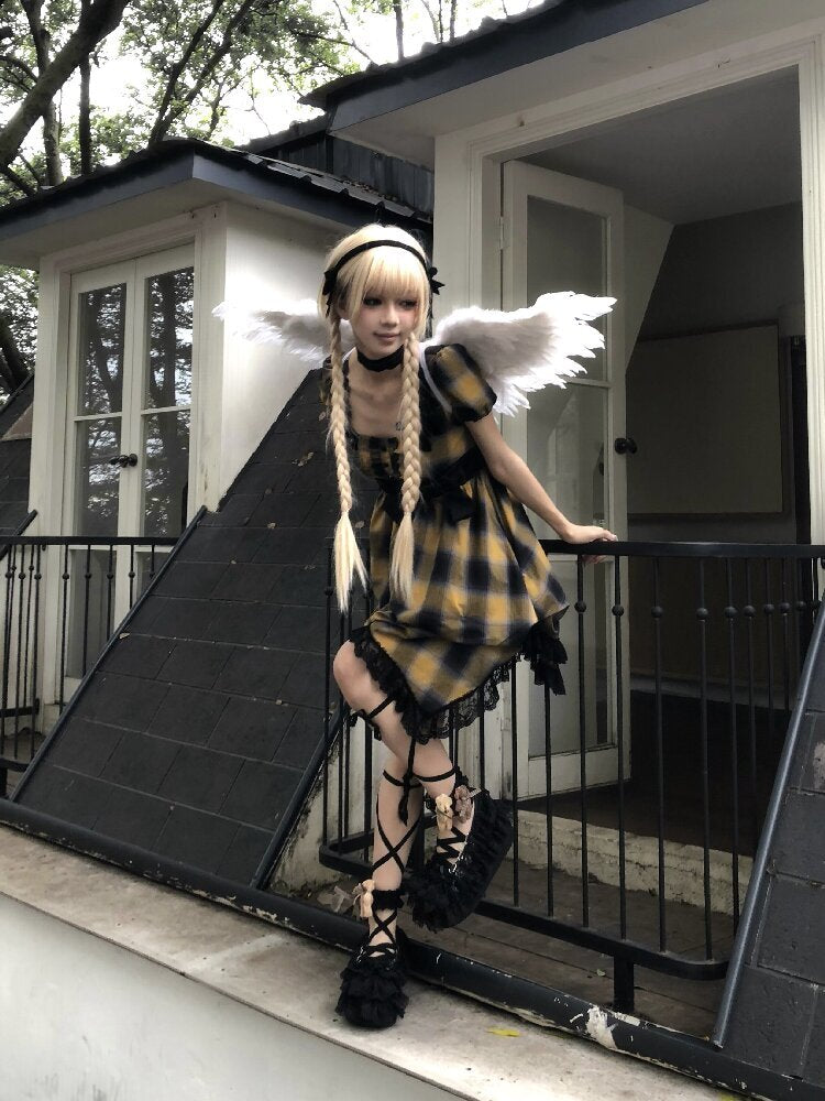 Plaid Puff Sleeve Lantern Dress【s0000016892】
