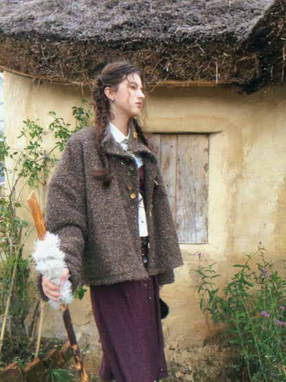 Brown Woolen Loose Button Coat【s0000014896】