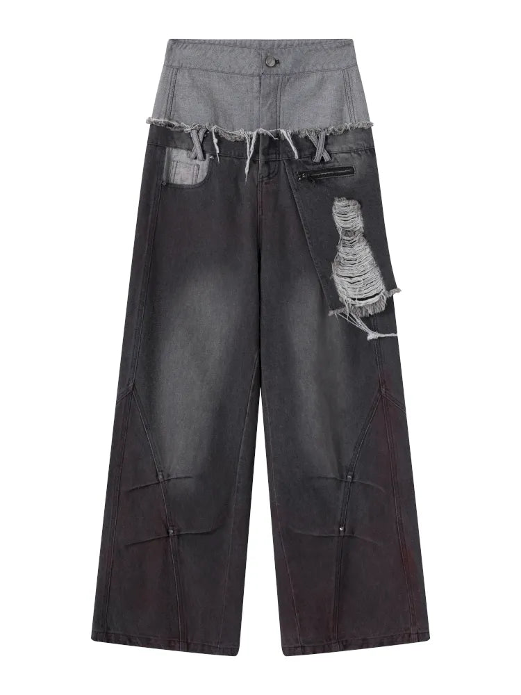 Distressed Wide-Leg Jeans【s0000013958】