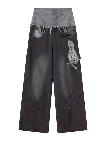 Distressed Wide-Leg Jeans【s0000013958】