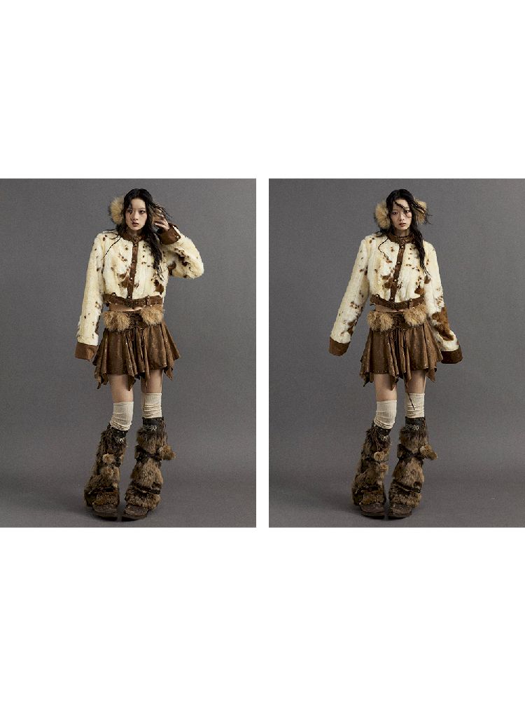 Patchwork Collar Short Fur Coat [S0000010330]