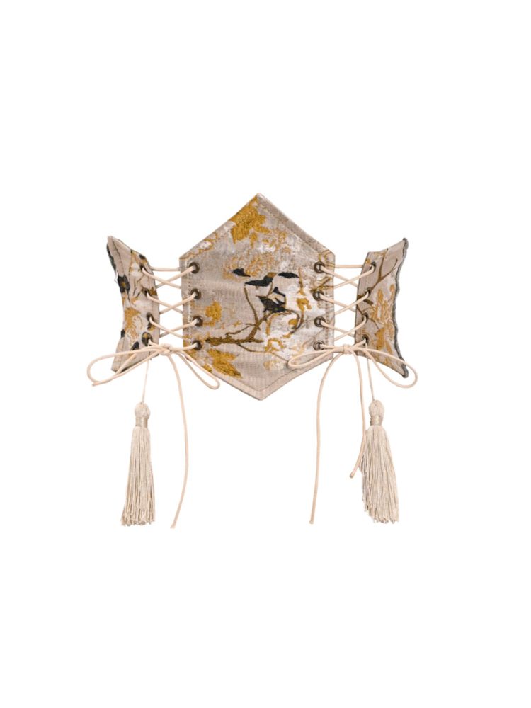 Tie tassel jacquard scale pattern waist corset【s0000006632】
