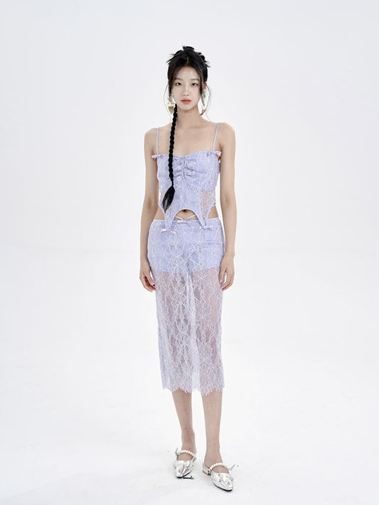 Lace Camisole + Low Waist Lace Half Skirt Set【s0000008767】