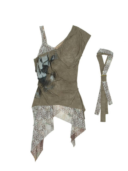 Slanted shoulder fake two-piece camisole【s0000012304】