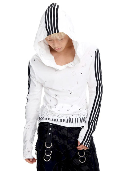 Piano Note Print Pullover Long-Sleeve Sweatshirt【s0000014100】