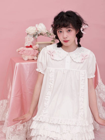 Doll collar puff sleeve lace shirt【s0000012852】