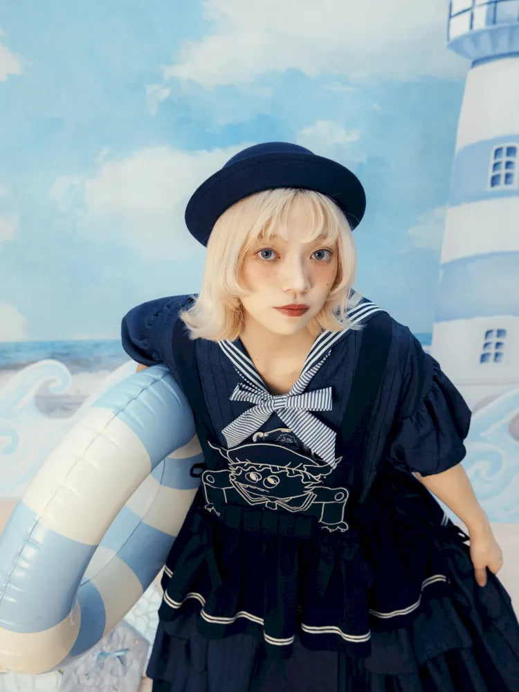 Navy Blue Layered Vest Apron【s0000014156】