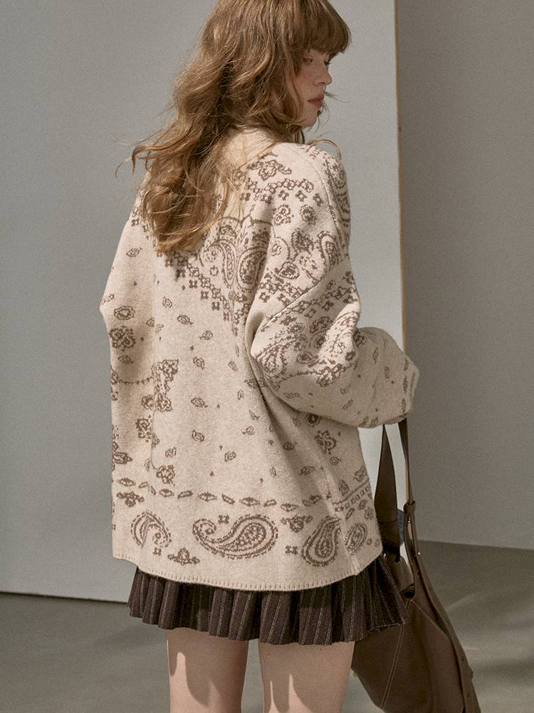 Button-Front Jacquard Knit Cardigan【s0000014394】