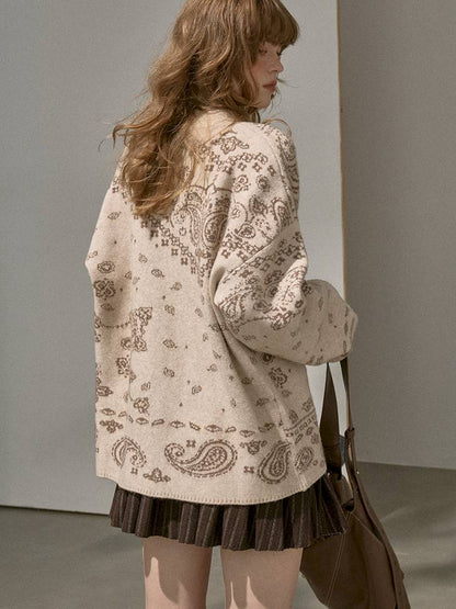 Button-Front Jacquard Knit Cardigan【s0000014394】