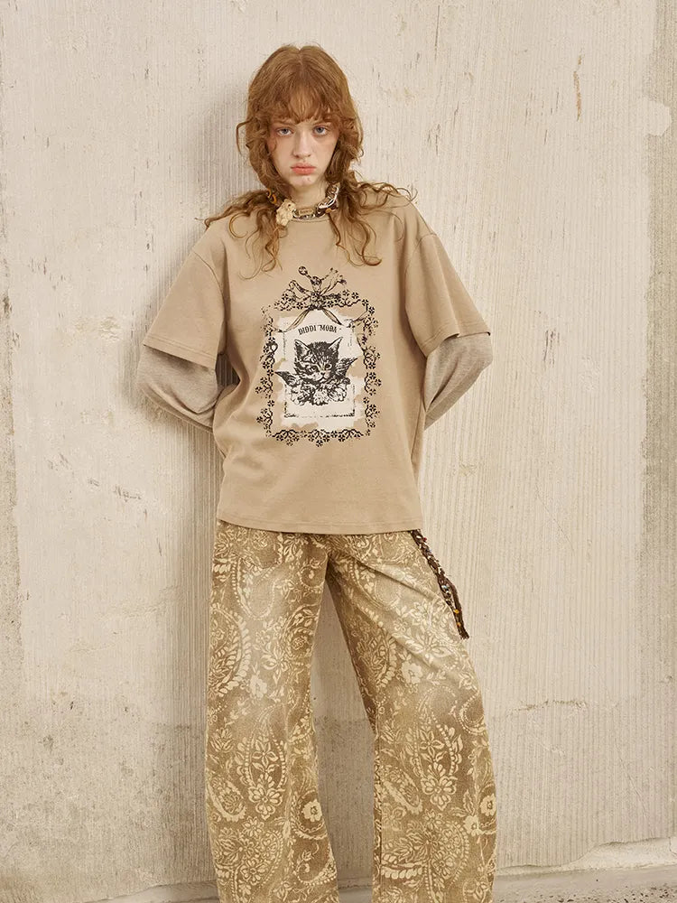 Oversized Faux Two-Piece Long-Sleeve T-Shirt【s0000014047】