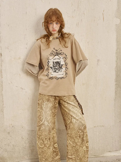 Oversized Faux Two-Piece Long-Sleeve T-Shirt【s0000014047】