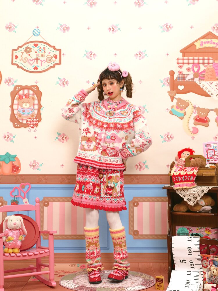 Red Pink Mink Wool Rabbit Cardigan【s0000015572】