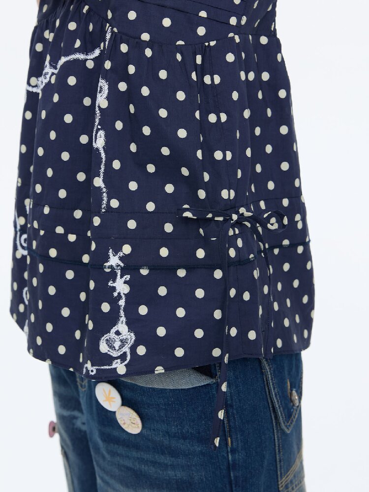 Summer Navy Blue Polka Dot Top【s0000016395】