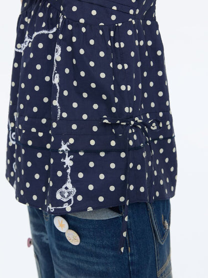 Summer Navy Blue Polka Dot Top【s0000016395】