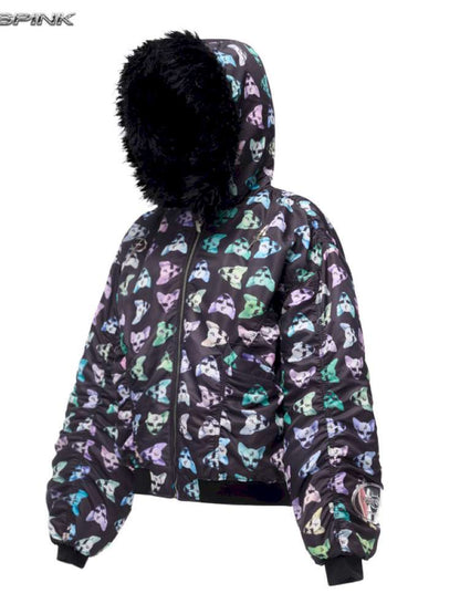 Black Metal Fur Collar Cotton Suit【s0000015129】