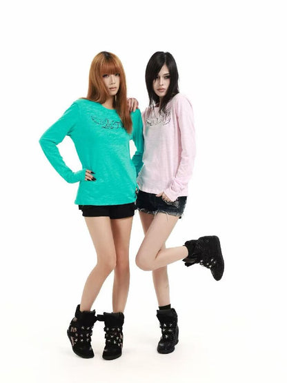 Angel Slogan Cotton Long-Sleeve T【s0000018356】