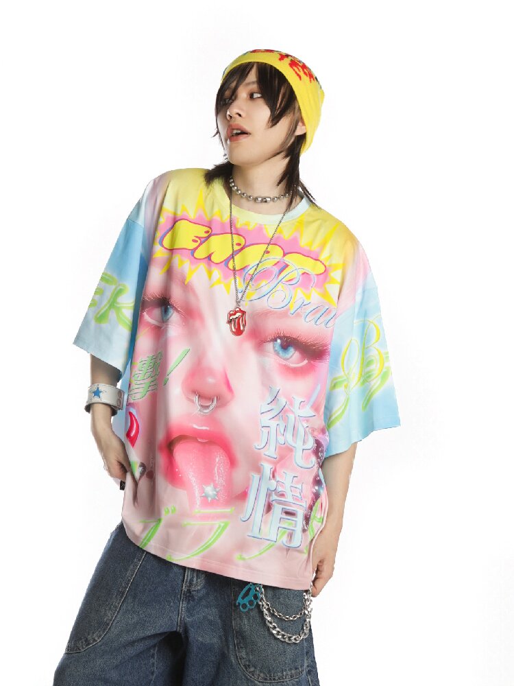Dopamine Y2k Yabi Print T-shirt【s0000015890】