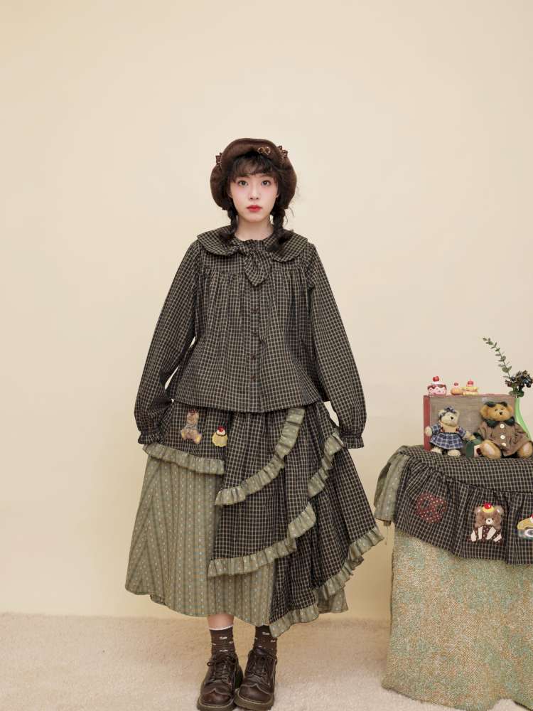 Vintage Girly Dark Green Plaid Shirt【s0000014842】