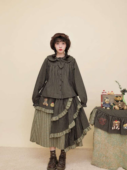 Vintage Girly Dark Green Plaid Shirt【s0000014842】