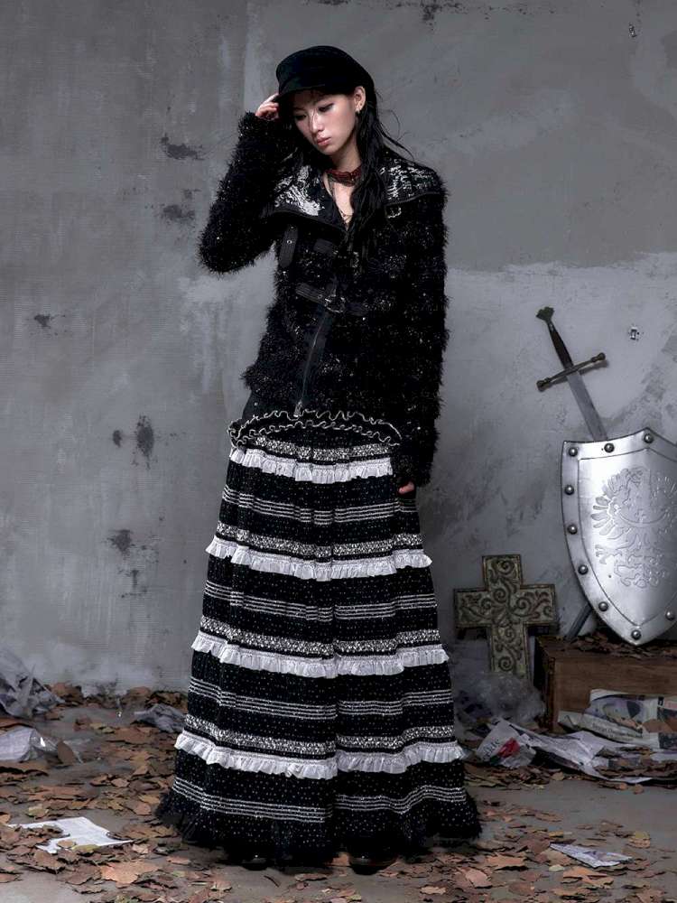 Patchwork Gathered A-Line Skirt【s0000014461】