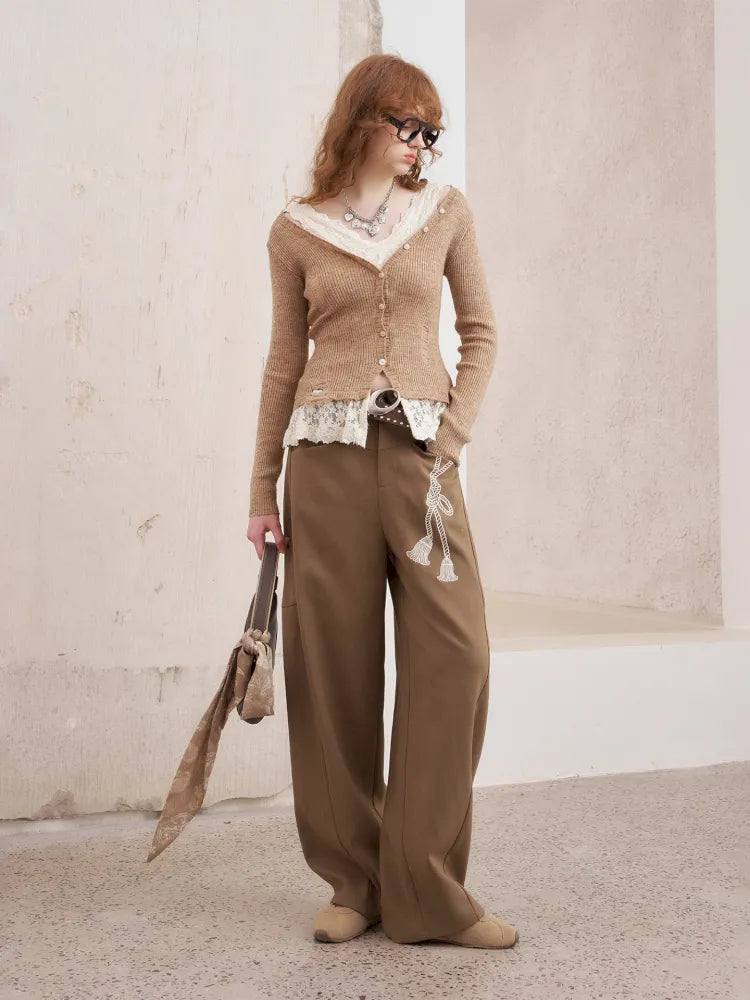 Loose-Knot Straight-Leg Wide-Leg Pants【s0000014046】