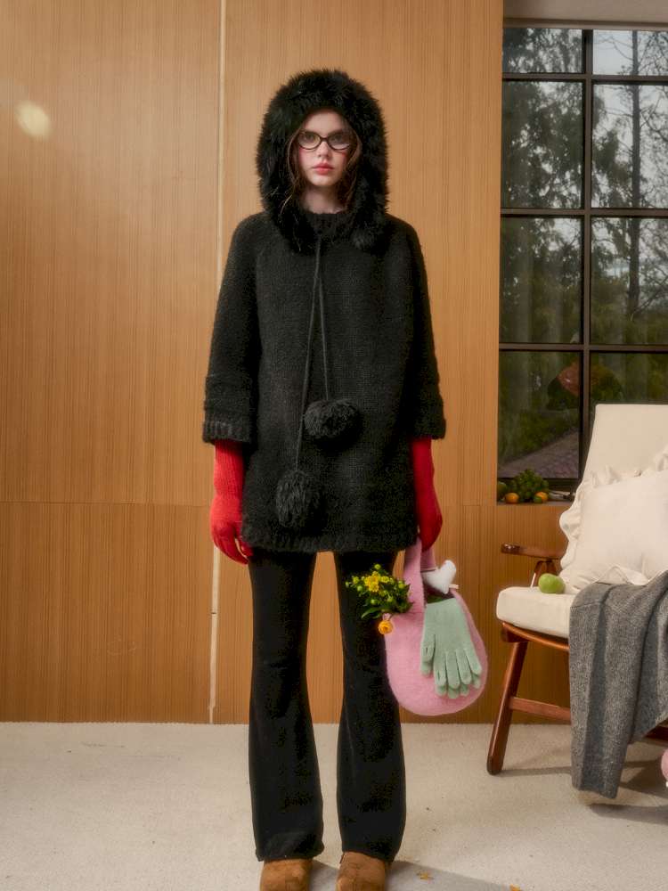 Wool Thick Hooded Fur Collar Knit Cape Skirt【s0000014890】