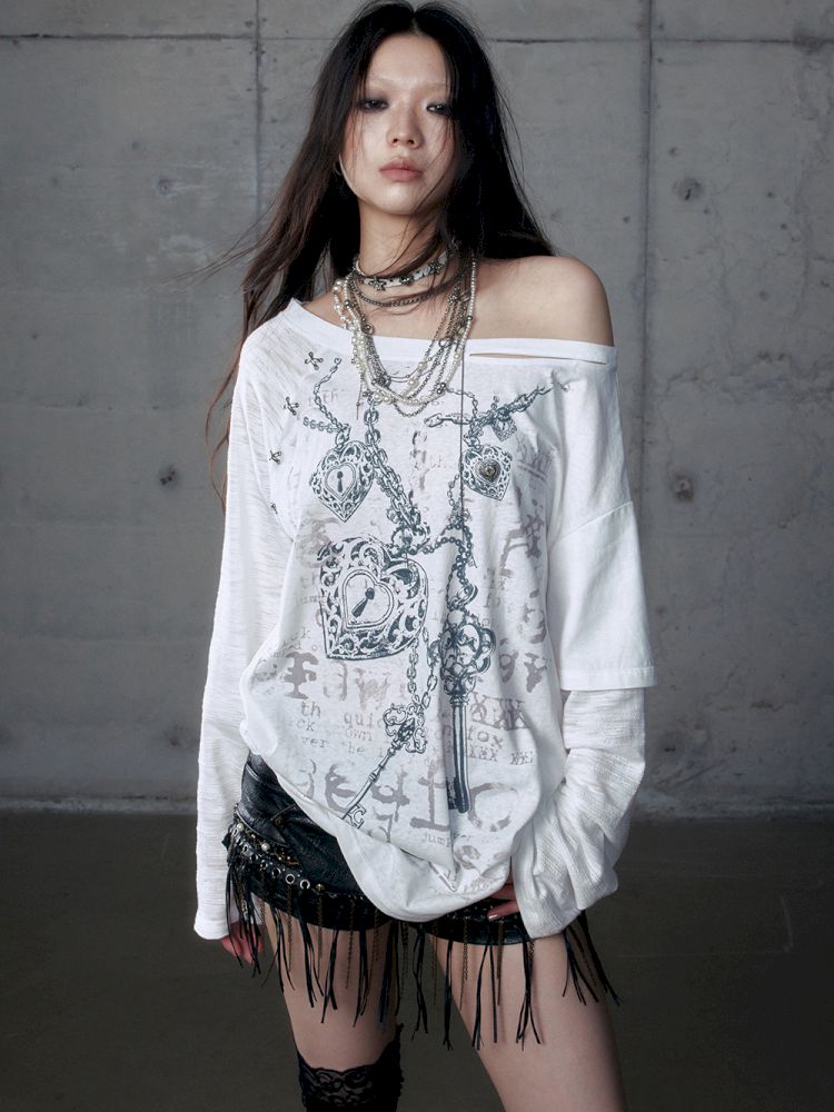 One-shoulder long-sleeved T-shirt【s0000013468】