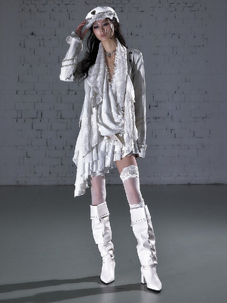 Streamer Snood Chiffon Leather Jacket【s0000015942】
