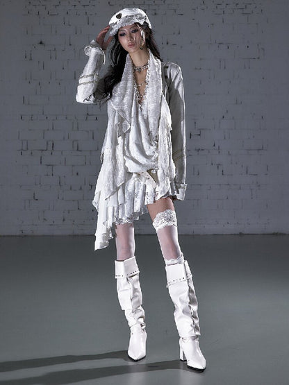 Streamer Snood Chiffon Leather Jacket【s0000015942】