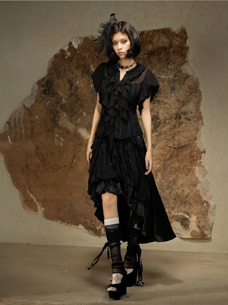 Court Style Dark Punk Puff Sleeve Shirt【s0000016886】
