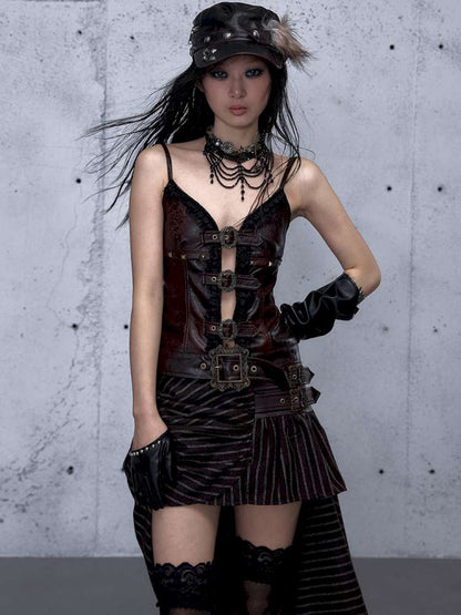 Dark Court Openwork Lace Leather Camisole【s0000014920】