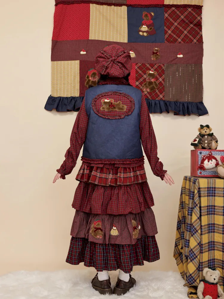 Cotton-trimmed plaid vest【s0000014171】