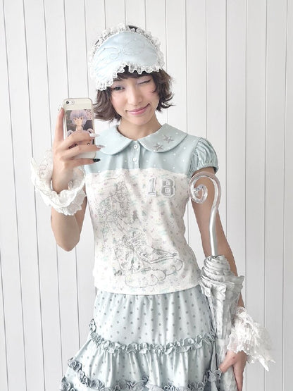 Vintage Bird Collar Bubble T-shirt【s0000017476】
