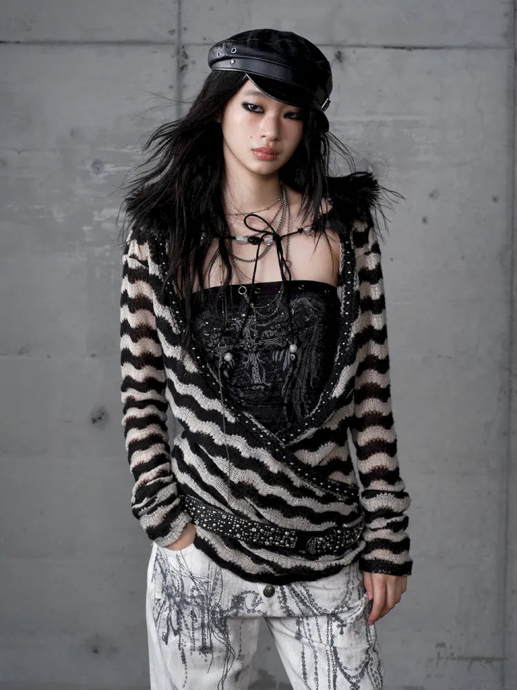 Two-Piece Set Striped Knit Top【s0000013953】